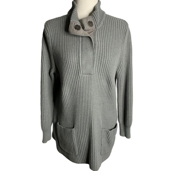 Soft Surroundings Sweaters - Soft Surroundings Highland Sweater M Grey Snaps Pockets Chunky Rib Knit Tunic